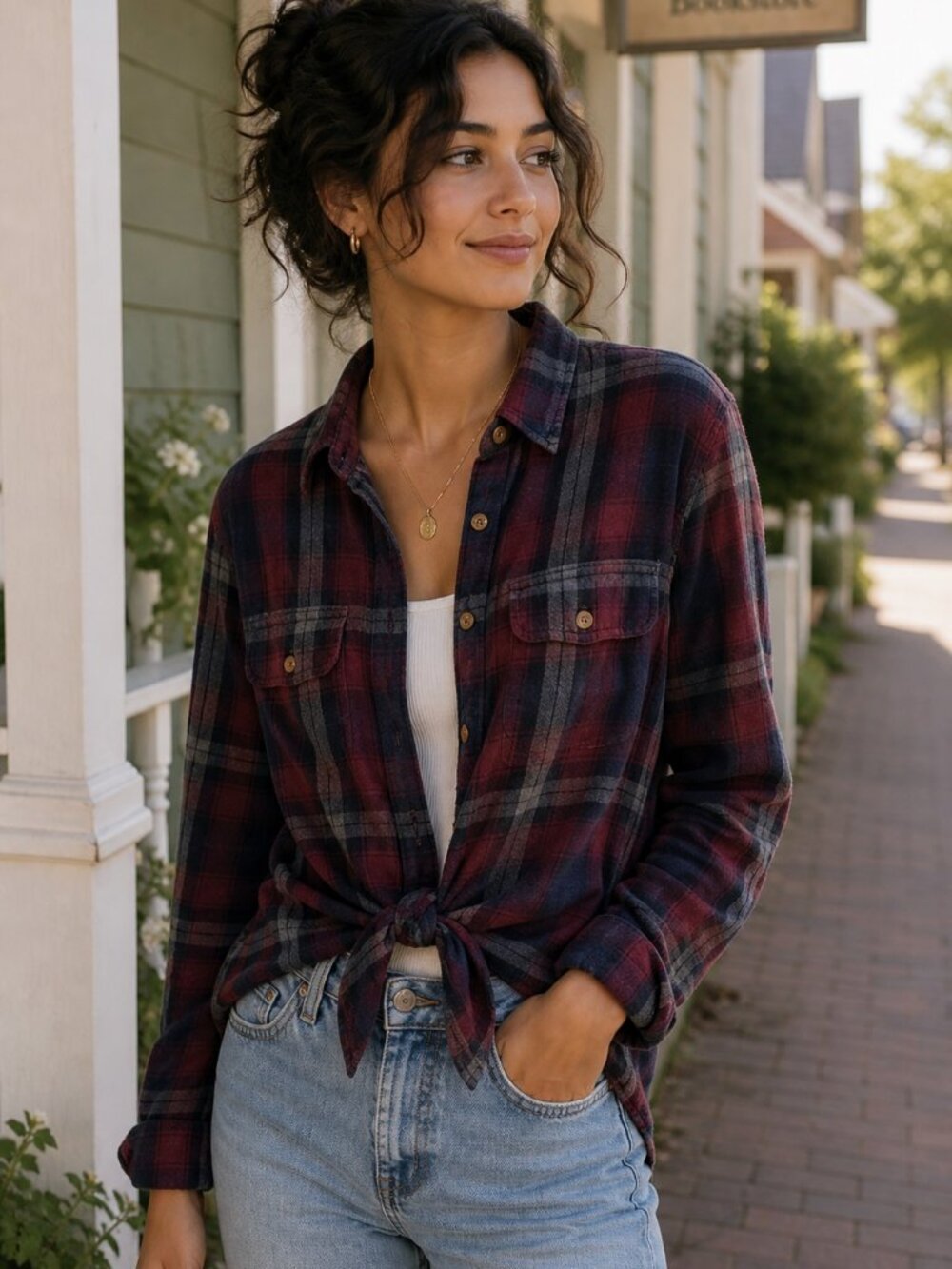 Abercrombie & Fitch Burgundy Navy Plaid Flannel Shirt M Soft Casual